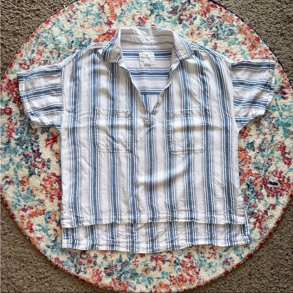 American Eagle Striped Short Sleeve Shirt Sm
